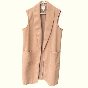 Joie Tan Josie Long Open Duster Cardigan Vest Sz L